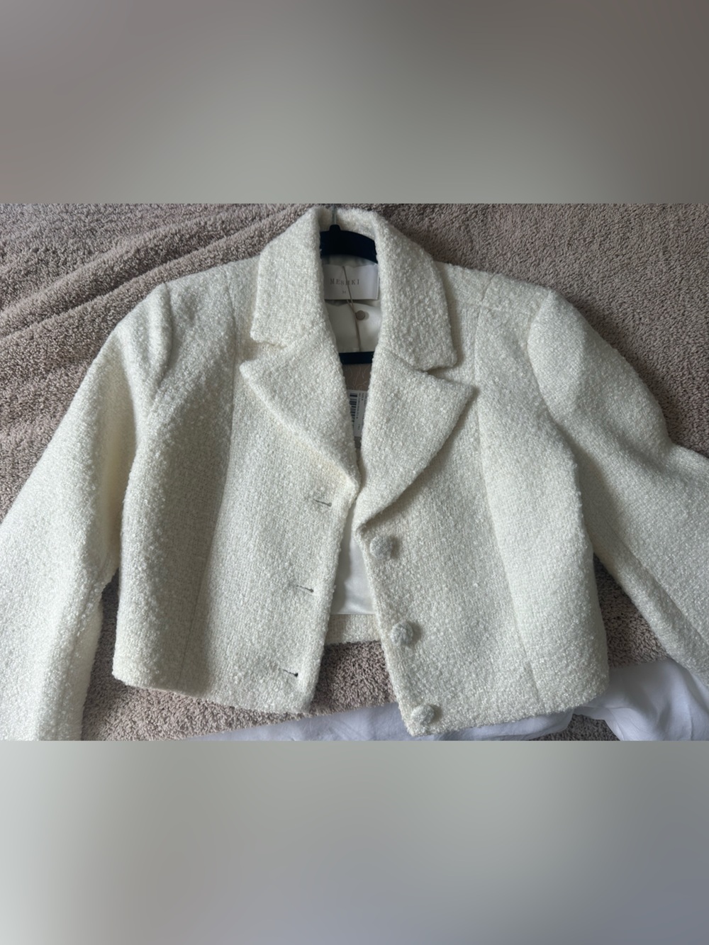 Meshki Cream Bouclé Double-Breasted Blazer